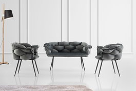 Hanah Home Juego de sofás Balon - 2136 en terciopelo gris oscuro y negro